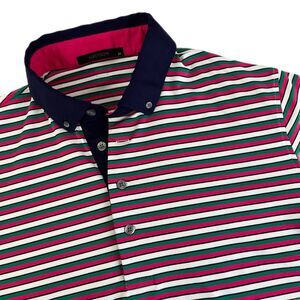 Mens Greyson Short Sleeve Golf Polo Shirt Size Medium Green Pink Striped